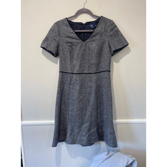 Boden Albany British Tweed Wool Dress Size 6 Herringbone Navy Gray Business - Picture 2 of 6